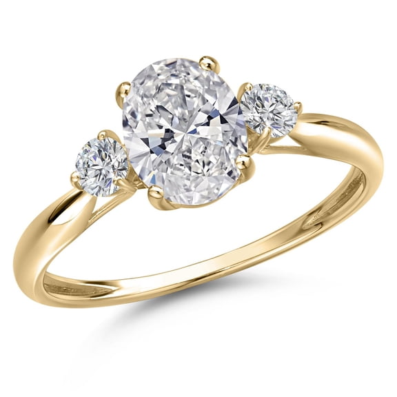 Gem Stone King 1.22 Cttw IGI Certified Lab Grown Diamond in 10K Yellow Gold Ring for Women | Oval Center Diamond 1.00 Ct | E-F Color | VS1-VS2 Clarity | Size 8
