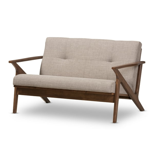 Baxton Studio Bianca Mid-Century Modern Walnut Wood Light Grey Fabric Tufted 2-Seater Loveseat ...