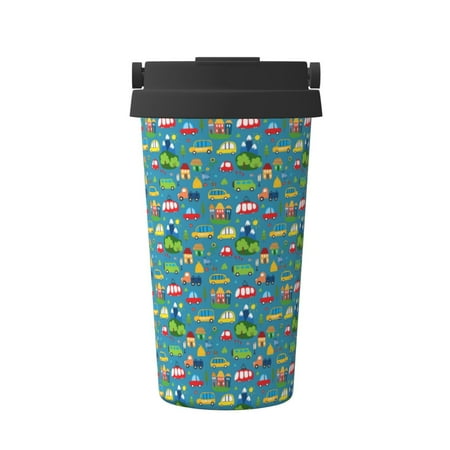 

Xecao Cars Transportation Pattern Insulated Coffee Mug with Handle & Flip Thermos Mug Water Bottle Coffee Tumbler Cup