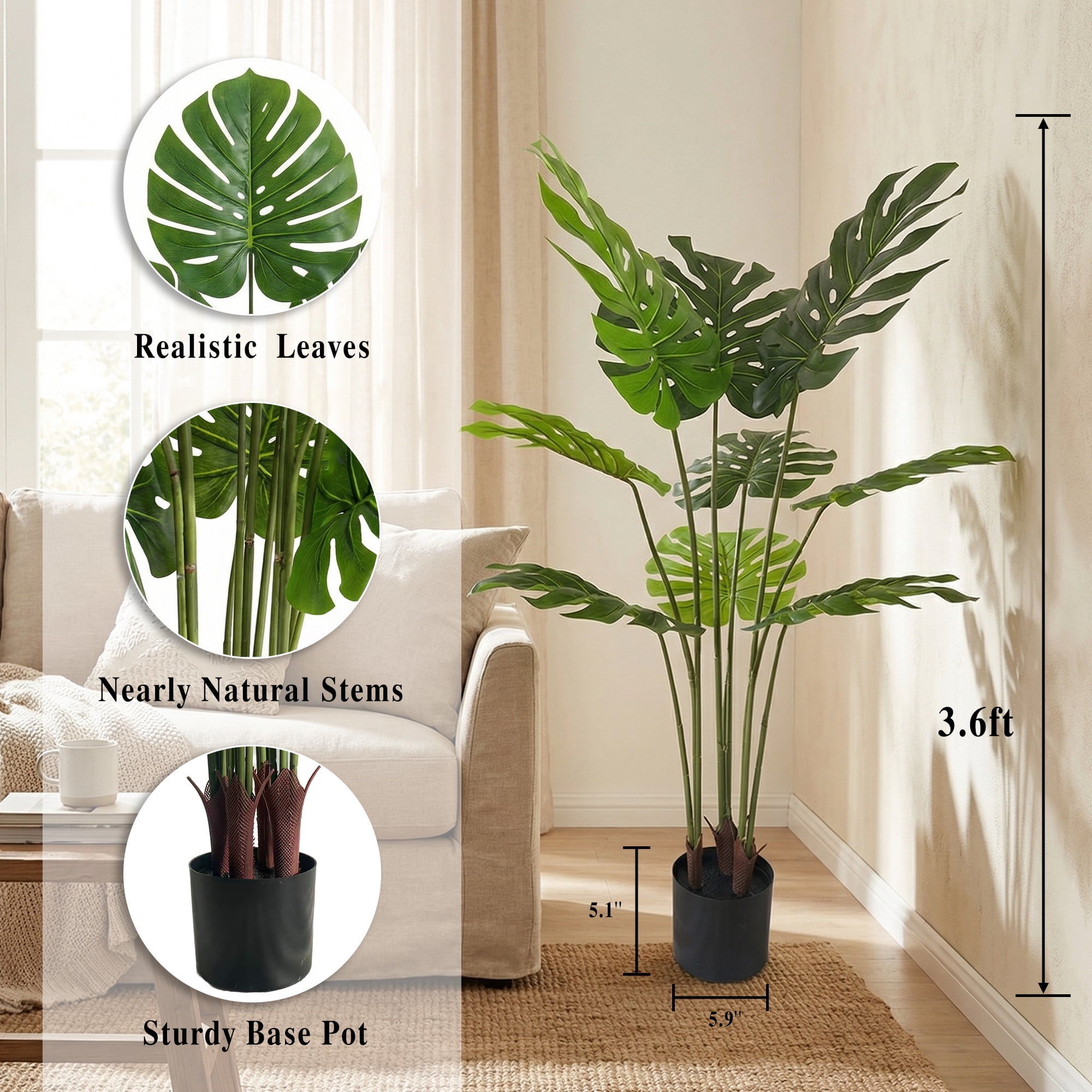 Easy4Home 3.7FT Artificial Plant Fake Tropical Potted Tree Indoor Faux Floor Plant for Home Office Decor