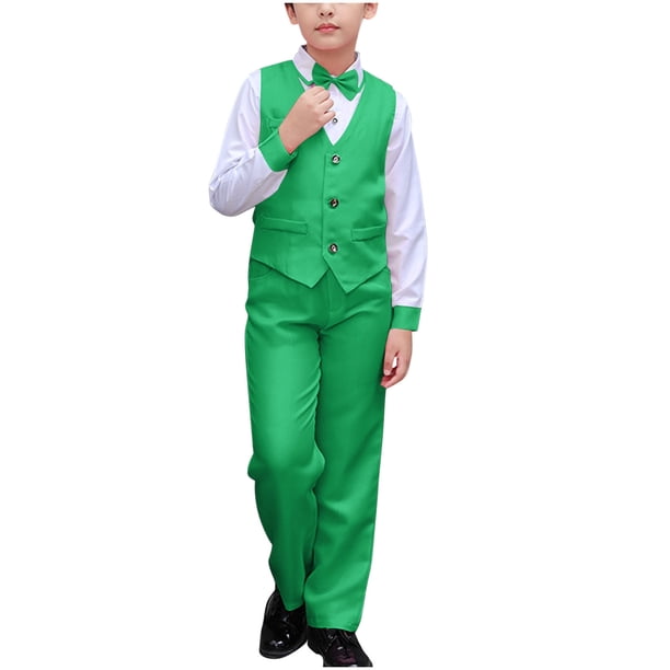 Odeerbi Chicos 4 Pcs Caballero Traje Formal Vestido Camisa + Traje Pantalones + Chaleco + Corbata Escenario Rendimiento Trajes Conjunto