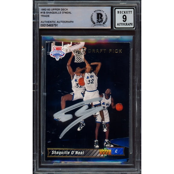 Shaquille O'Neal Autographed 1992 Upper Deck Rookie Card #1B Orlando Magic Auto Grade Mint 9 Beckett BAS 213276