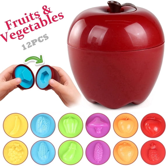 Montessori Apple Shape Sorter Toys for Toddlers 1-3, Fruits and Vegetables Color Sorting Learning Toy with Fine Motor Skills