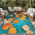 thumbnail image 2 of Orange Leaf Outdoor Rug 5x7 Ft - Reversible Patio Rug Outdoor Camping Rugs, Abstract Oil Painting Branch Turquoise Washable Indoor Outdoor Area Rugs, Non-Slip Outdoor Carpet Runner for Deck/Porch, 2 of 8