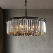 22-inch Smoky Gray Round Chandelier 2-Tier Modern Crystal Chandelier Kitchen Island Pendant Light for Dining Room Bedroom