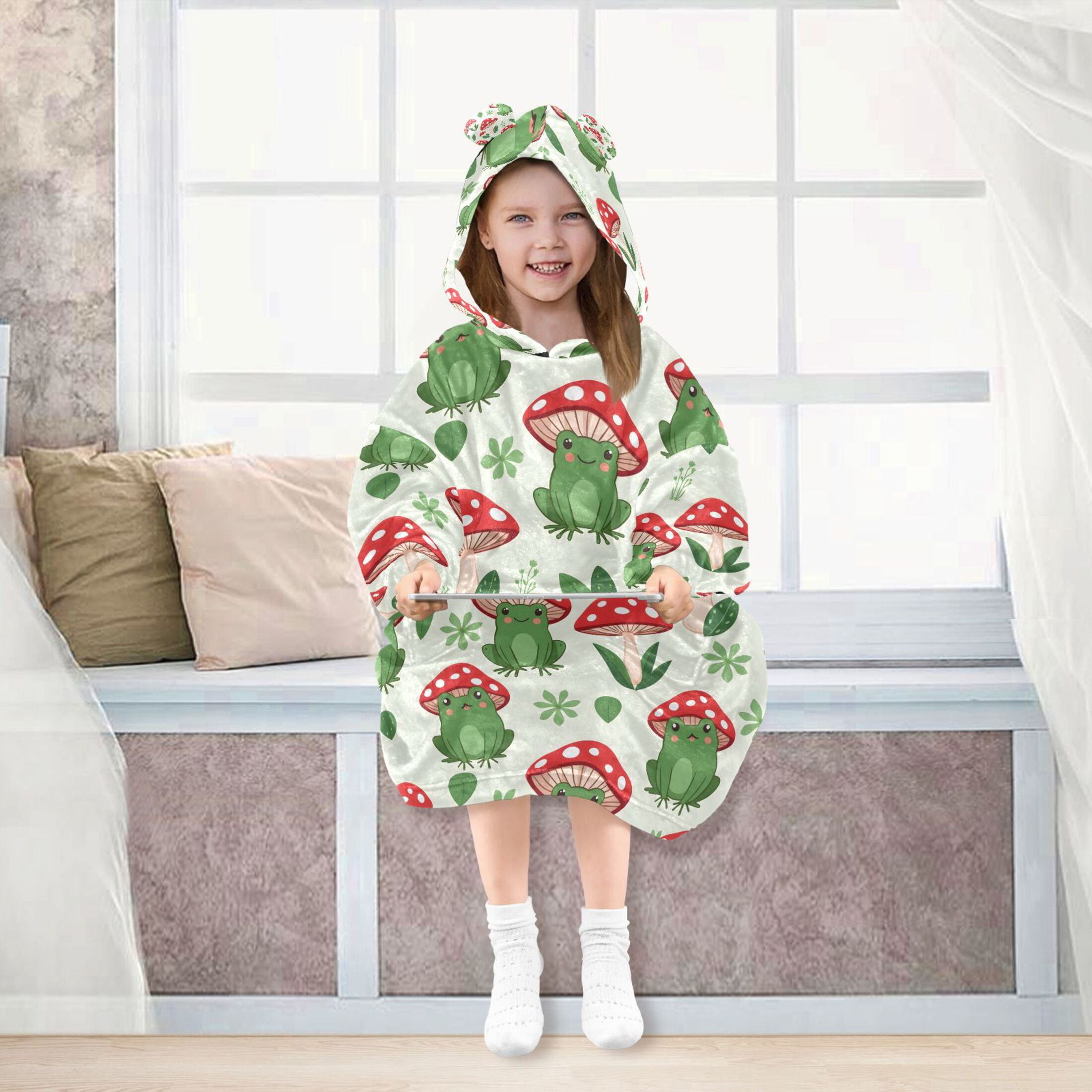 joogoo Blanket Hoodie for Frog with Mushroom Oversize Sweatshirt 3-14 YR L