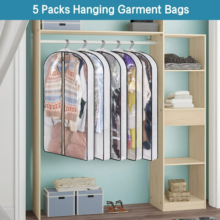 40 Garment Bags for Travel, Suits Bag with 4 Gusset for Hanging Clothes  Closet Organizer Storage Protector Cover Clear Moth Dust Proof Breathable