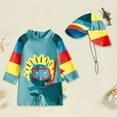 thumbnail image 2 of Xudanell Boys Swimsuit with Rash Guard Boys' Swimwear Cute Prints Full Coverage Long Sleeve Swimsuit with Hat Multi Colorblock Sleeves, 2 of 6