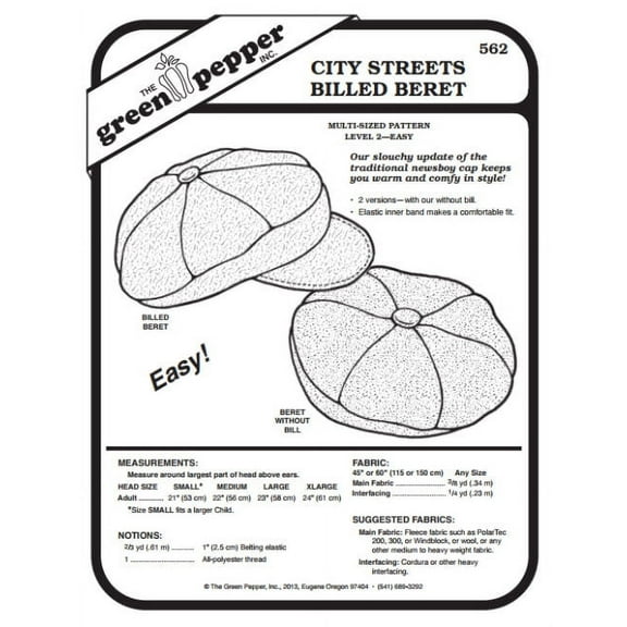 City Streets Billed Beret Hat #562 Sewing Pattern (Pattern Only)