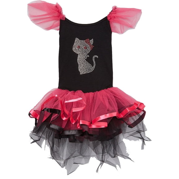 Wenchoice Girl's Hot Pink Rhinestone Cat Tutu Dress L(5T-6T)