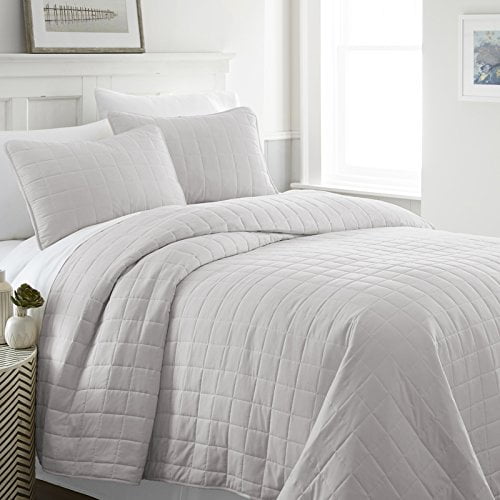 Simply Soft Ultra Soft Square Patterned Quilted Coverlet 3 Piece Set, King/California King, Gray