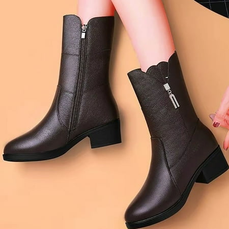 

Aueoeo Boots For Women Women S Boots Mid-Heel Knight Leather Boots Women Lace Mid-Tube Boots Large Size Low-Heel Zipper Rhinestone Shoes Womens Boots Clearance Sale