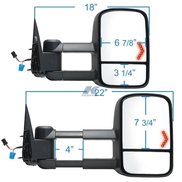 K-Source Exterior Towing Mirror 62075G OEM Replacement; 12 Inch x 7-3/4 inch Including a Spot Mirror; 4 Inch Extension; Electric; With Turn Signal Indicator; With Heated Mirrors; Folding; Black