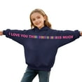 thumbnail image 2 of Girls Navy Graphic Hoodie - Soft 100% Polyester Long Sleeve, "I Love You This Much" Design, Hooded Sweatshirt for Kids 4-12, Machine Washable,Size 13 T, 2 of 7