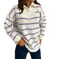thumbnail image 2 of Purple Sweatshirt for Women Fall Turtleneck Half Zip Lapel Patchwork Plus Size Striped Sweater Soft Texture Long Sleeved Women's Pullover Sweater Women Fall Clothes, 2 of 6