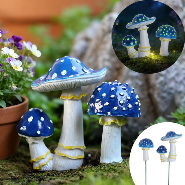Adornos de resina para jardín que brillan en la oscuridad: decoraciones en miniatura para bonsáis, ideales para uso en exteriores e interiores. Acentos azules brillantes hechos a mano para céspedes