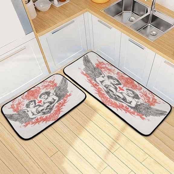 Kitchen Rugs and Mats【2 PCS】Non Skid Oil Pattern Of Angel Creative Kitchen Mat