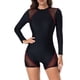 thumbnail image 1 of Traje de baño de una pieza para mujer, conjunto de bikini para mujer, traje de baño de verano liso con patchwork, cremallera, mangas largas y shorts, traje de buceo para mujer, traje de baño de nailon, 1 of 6