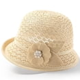 thumbnail image 4 of AWASD Cute Straw Hats for Women - Elegant Pearl Floral Sun Hat, Packable Outdoor Vacation Summer Fisherman Cap, UPF50+ Wide Brim Breathable Beach Sun Hat Under $5 Beige, 4 of 5
