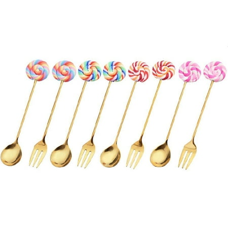 

Lollipop Coffee Spoon Dessert Fork Set of 8 One Set Gold A