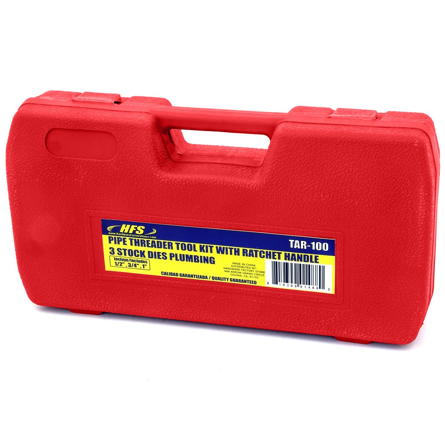 HFS (R) Pipe Threader Tool Kit Ratchet Handle + 3 Dies Set- 1/2", 3/4", 1" + Case