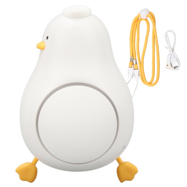 Ventilador de cuello colgante con forma de pato, pequeño ventilador con carga USB y cordón, batería incorporada