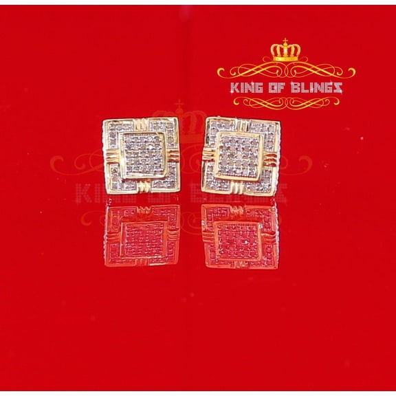 King of Bling's 925 Sterling Silver Yellow Hip Hop 0.20ct Diamond Men's/ Women's Square Earrings