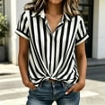 thumbnail image 2 of Admvng Women's Striped Shirt Lapel V Neck Short Sleeve Front Twist Knot Casual Summer Blouse Tops, 2 of 7