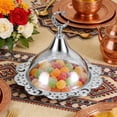 thumbnail image 4 of Silver Metal Serving Platter with Clear Dome - 20cm Cake Stand & Candy Display, Modern Dessert Tray for Party, Wedding, Holiday Serving, 4 of 5