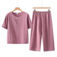 thumbnail image 5 of CheerKidz 2 Piece Sets for Women Summer Blouses Outfits Short Sleeve Solid Color Matching Sets Round Neck Tops Casual Shorts Set Homewear(Pink,4XL), 5 of 6