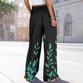 thumbnail image 4 of Women’s Summer Loose Wide Leg Floral Print Pants Elastic Waist Drawstring Trousers with Pockets for Casual Daily Wear Black L, 4 of 7