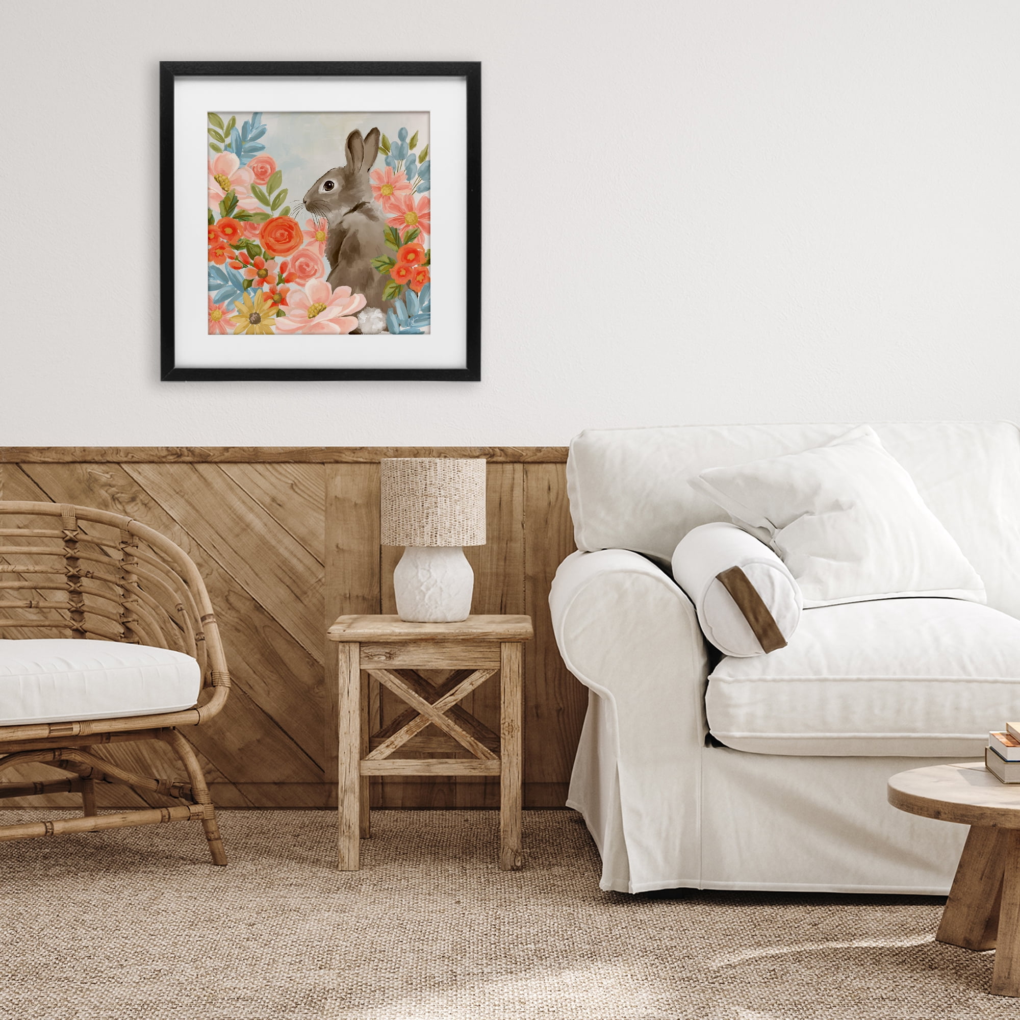 Stupell Industries Bunny In The Blooms Black Framed Print Under Glass, design by Cat Thurman Designs