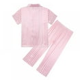 thumbnail image 2 of Summer Kids Girl Pure Color Imitate Silk Pajamas Short Sleeve Blouse Long Pants Sleepwear Suit ,5-14 Years, 2 of 8