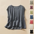 thumbnail image 4 of Flowy Cotton Linen Sleeveless Tops for Women Pleated Round Neck Dressy Vest Tank Tops Business Office Shirt, 4 of 5