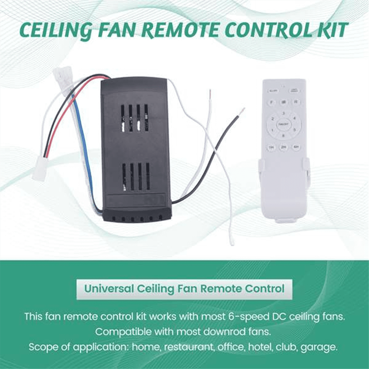 Universal Ceiling Fan Remote Control Kit 40W 6-Speed Timing Function Replacement for DC Fans & Lights