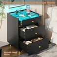 thumbnail image 6 of LED Nightstand with 2 USB Ports and 2 AC Outlets for Bedroom,Night Stand End Side Table with LED Lights&3 Drawers&Glass Top for Living Room,Black, 6 of 9