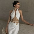 thumbnail image 4 of Douhoow Women Halter Neck Vest White Oblique Shoulder Backless Crop Tops Short Camisole, 4 of 9