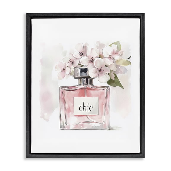 Cherry Blossom Chic Perfume Black Framed Floater Canvas Wall Art, design by Christine Simpson Art