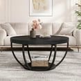thumbnail image 3 of Tribesigns 32 Inches Round Coffee Table, Modern 2-Tier Center Table with Storage Open Shelves, Wooden Circle Coffee Table Sofa Side Table with Metal Legs, Wooden Grain and Black, 3 of 10