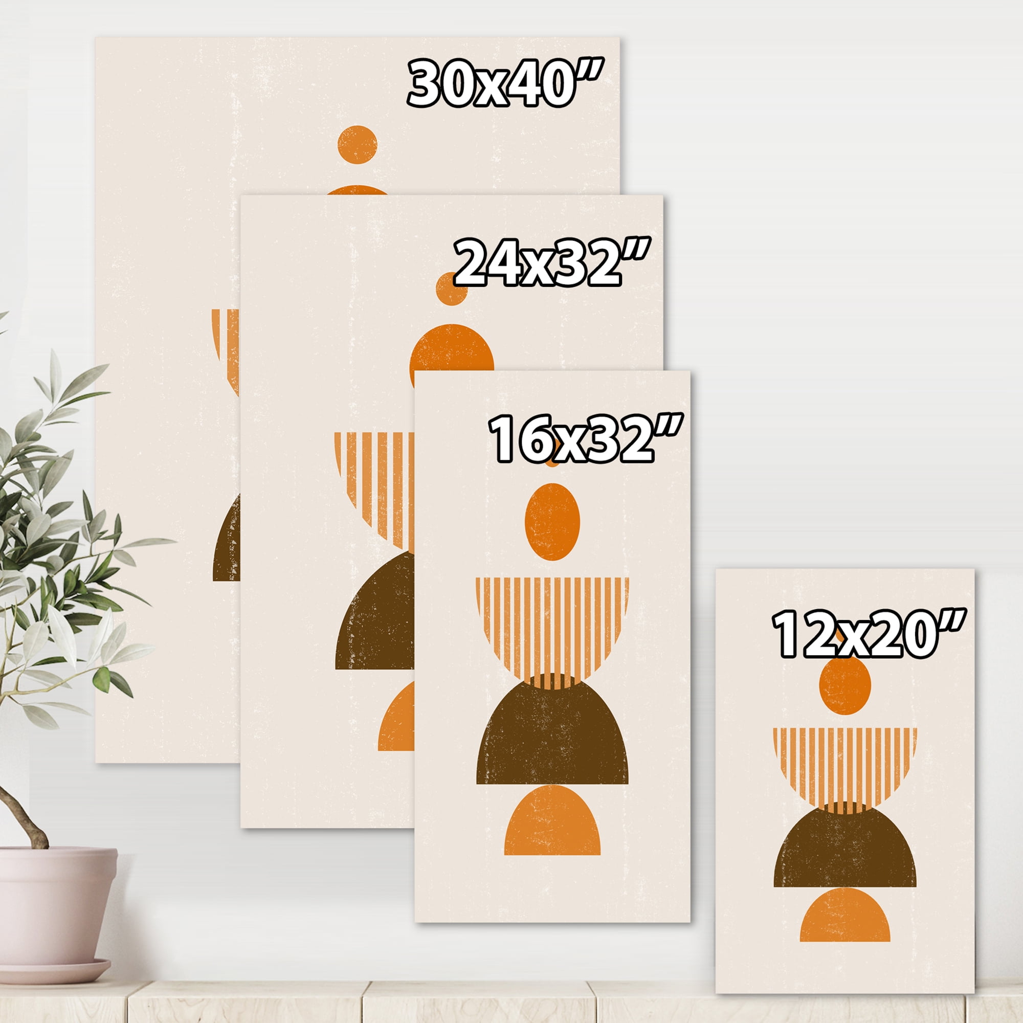 Designart ' Abstract Minimal Moon and Sun In Earth Tones I ' Modern Canvas Wall Art Print