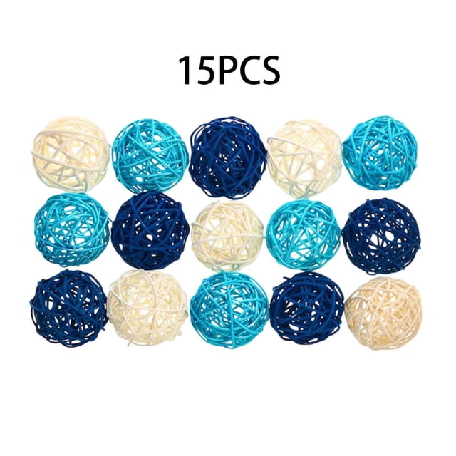 Birdeem Blue Decorative Balls for Vase Filler, Rattan Balls for Bowls, 1.97 Inch Wooden Decorative Balls for Home Decor, Wedding Party Table Decorations