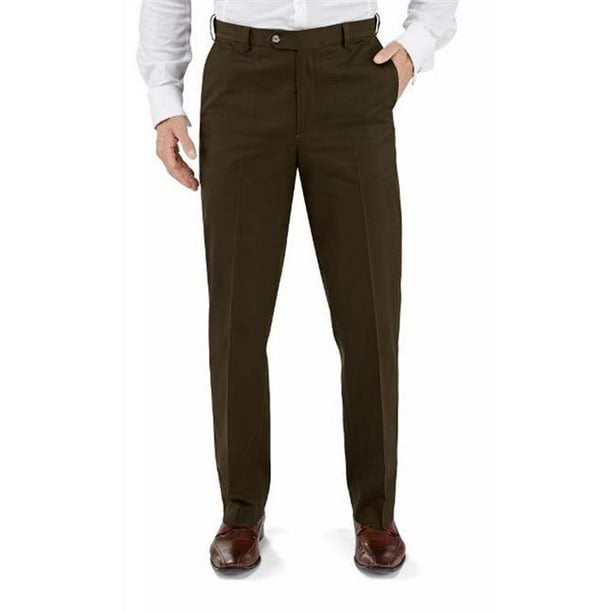 Winthrop & Church Pantalon en Coton pour Hommes devant Uni&44; Olive - Taille 40 Sans Ourlet