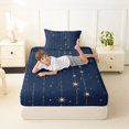 thumbnail image 3 of Manfei Sparkle Stars Print Twin Fitted Sheet,Cute Cartoon Themed Bedding,Navy Blue,2-Piece, 3 of 6
