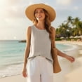 thumbnail image 5 of GZWYHT Linen Tank Tops For Women，Linen Vest Women Camisole Clothes Beach Sleeveless Tops Cotton Gauze Tops For Women Boho Tops For Women Cotton Vest Tops For Women Beige L, 5 of 9