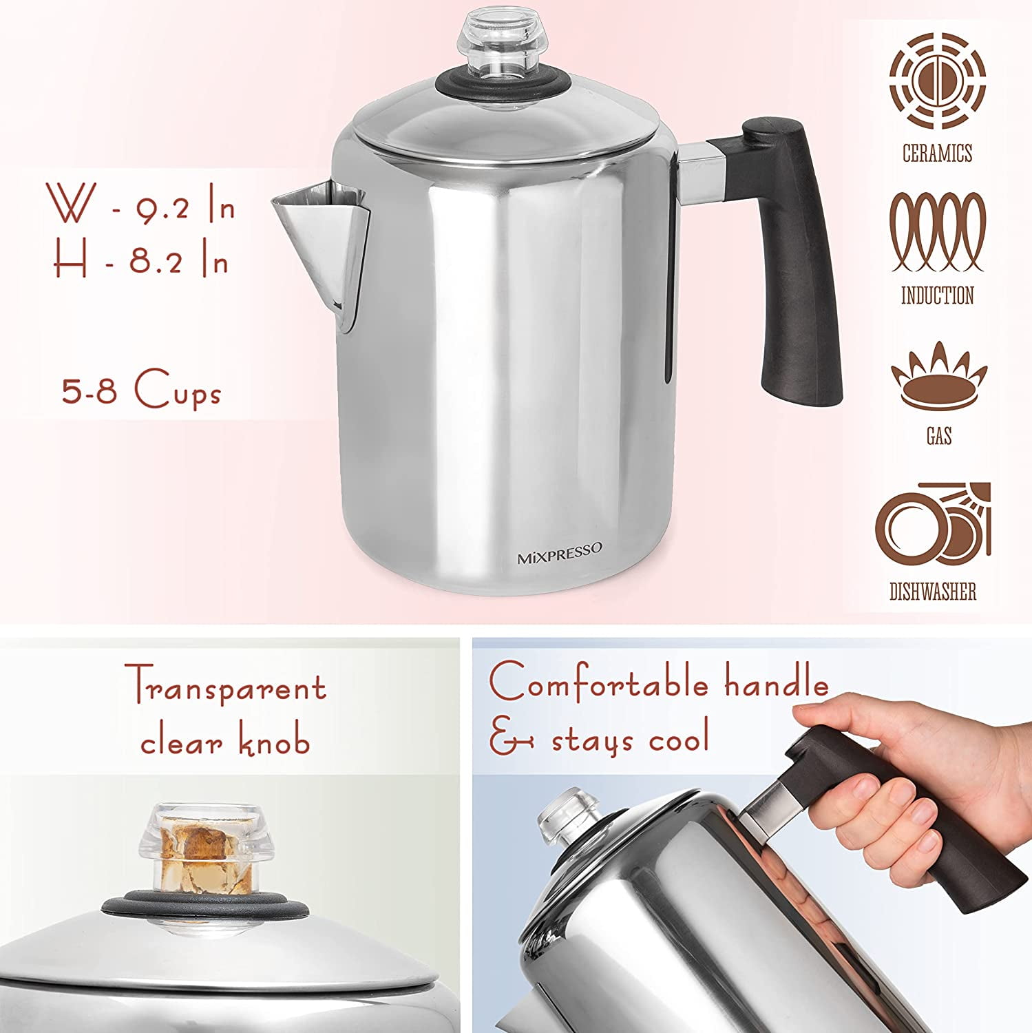 Mixpresso electric coffee percolator stainless steel coffee maker deals