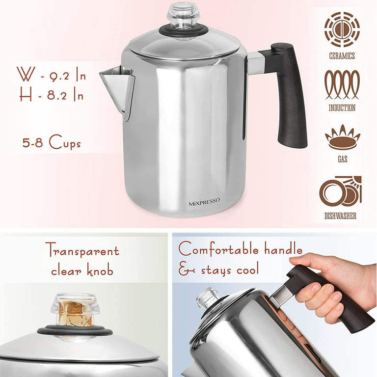 Mixpresso Electric Coffee Percolator , Stainless Steel Coffee