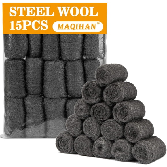 Pads de lana de acero 0000 extra fina MAQIHAN, 15 piezas