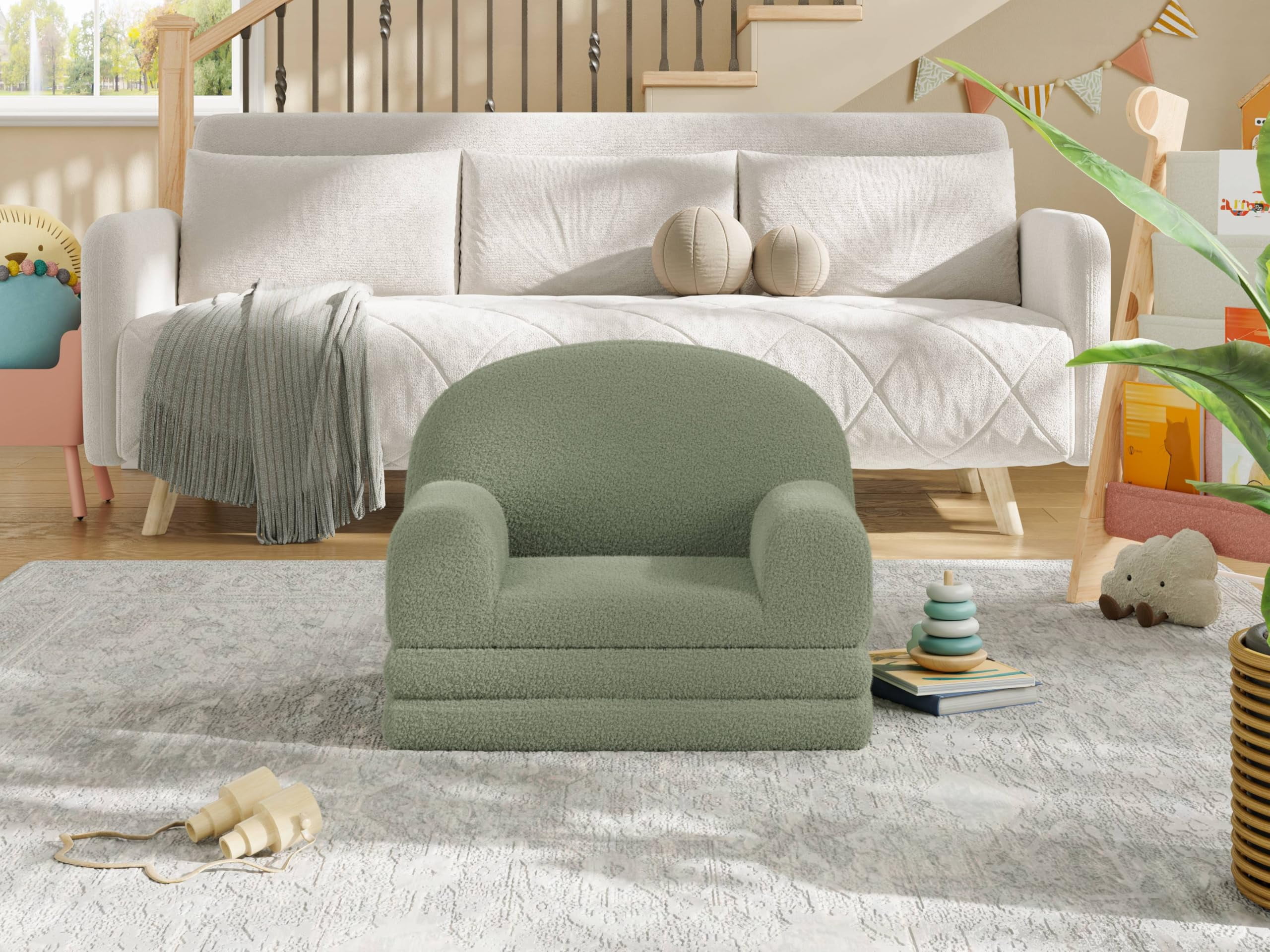 Danolapsi Kids Sofa Chair,2-in-1 Convertible Toddler Couch Lounge,Kids Couch,Comfy Fold Out Teddy Fleece Fabric Children's Sofa Bed,Convertible Sofa to Lounger,Gift for Birthday,Children's Day