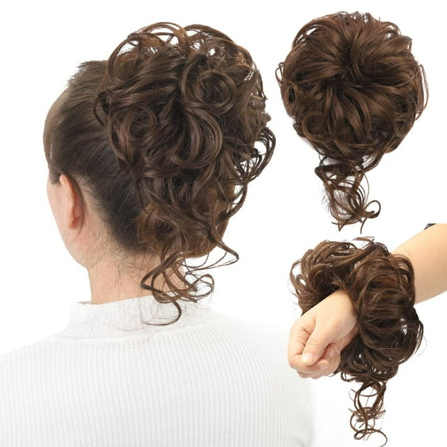 Qiaoruixin Pieza de cabello para moño desordenado Extensiones de moño Updo despeinadas súper largas Envoltura de cabello ondulado Postizos de cola de caballo Coleteros para el cabello con banda elásti