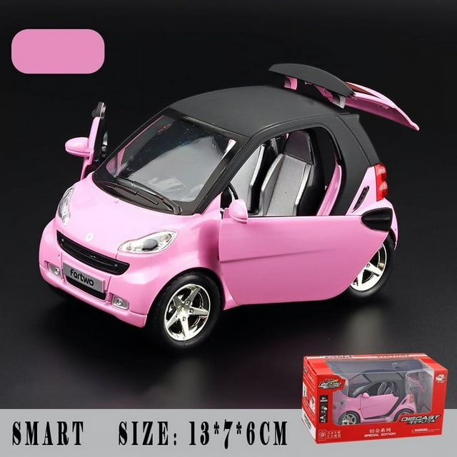 Simulation Benz Smart Alloy Model Car Metal Pull Back Door Openable Sound And Light Toy Children's Diecast Toy Car Gift For Boys pink box